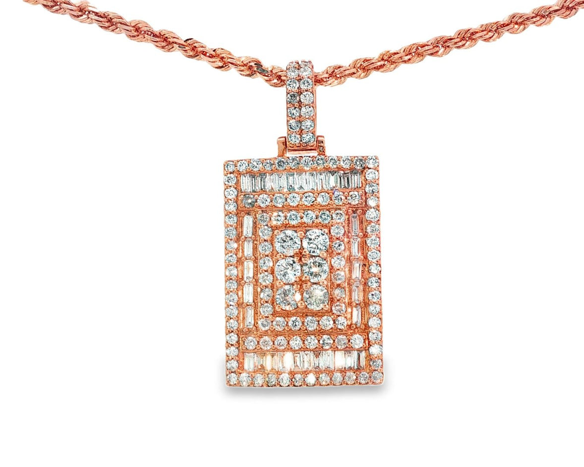 10k Gold Diamond Rectangular Pendant with Baguette & Round Accents 4.0ct - AVI THE JEWELER