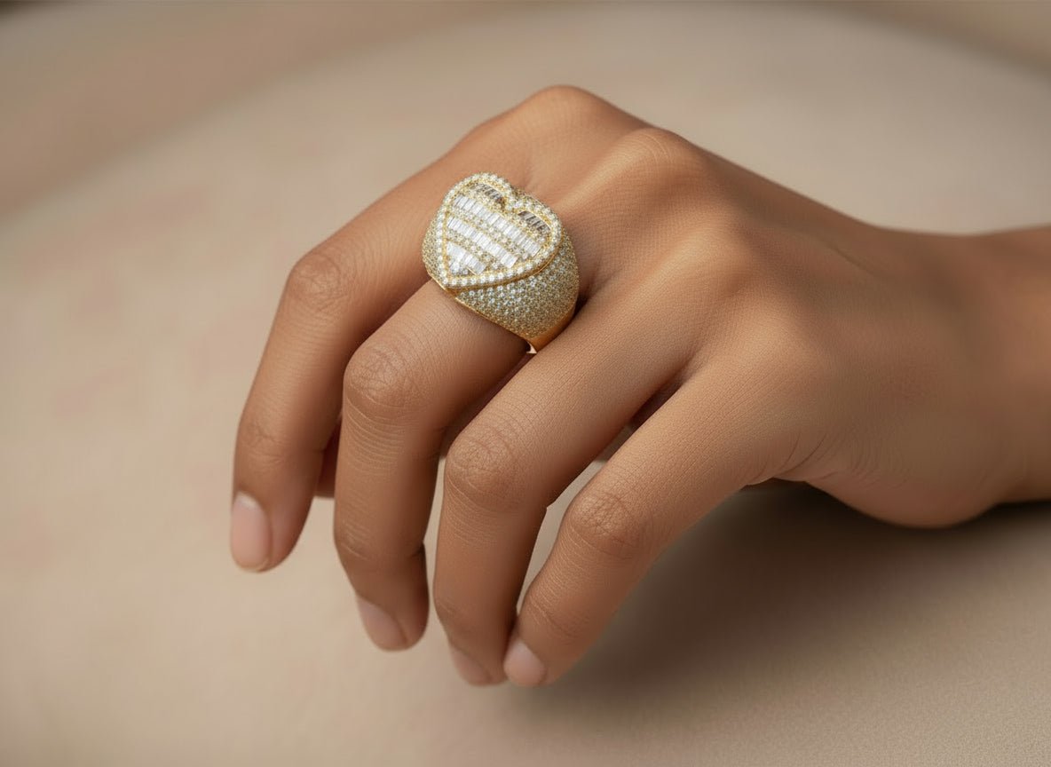 10k Gold Diamond Ring with Heart - Shape Baguette & Round Design 3.50ct - AVI THE JEWELER