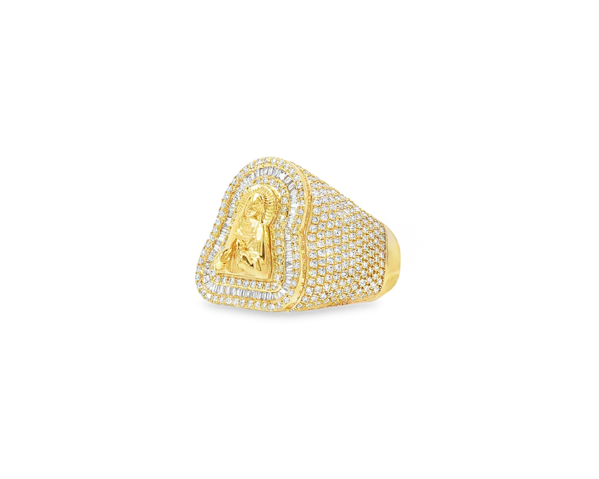 10k Gold Diamond Ring with Virgin Mary Design & Round - Cut Accents 2.50ct - AVI THE JEWELER