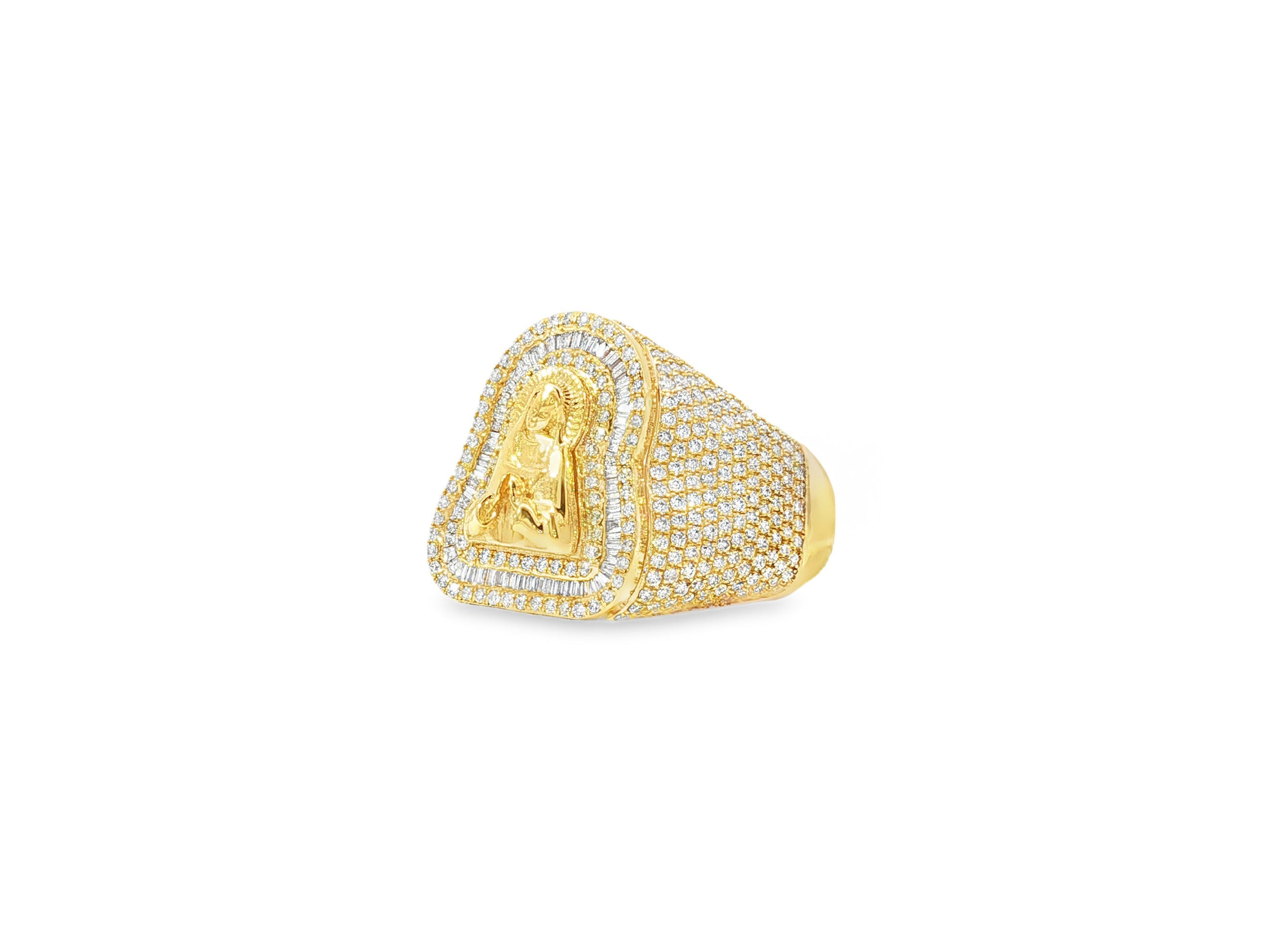 10k Gold Diamond Ring with Virgin Mary Design & Round - Cut Accents 2.50ct - AVI THE JEWELER