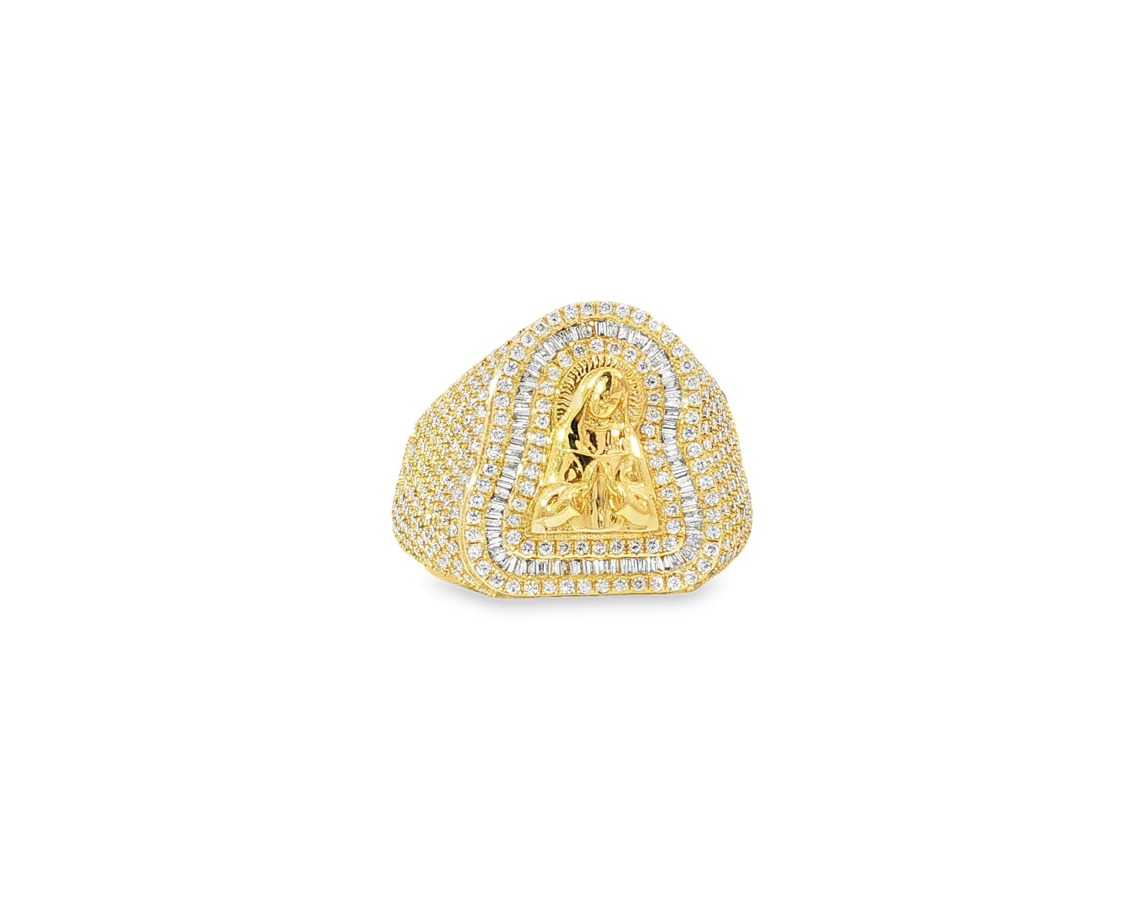 10k Gold Diamond Ring with Virgin Mary Design & Round - Cut Accents 2.50ct - AVI THE JEWELER