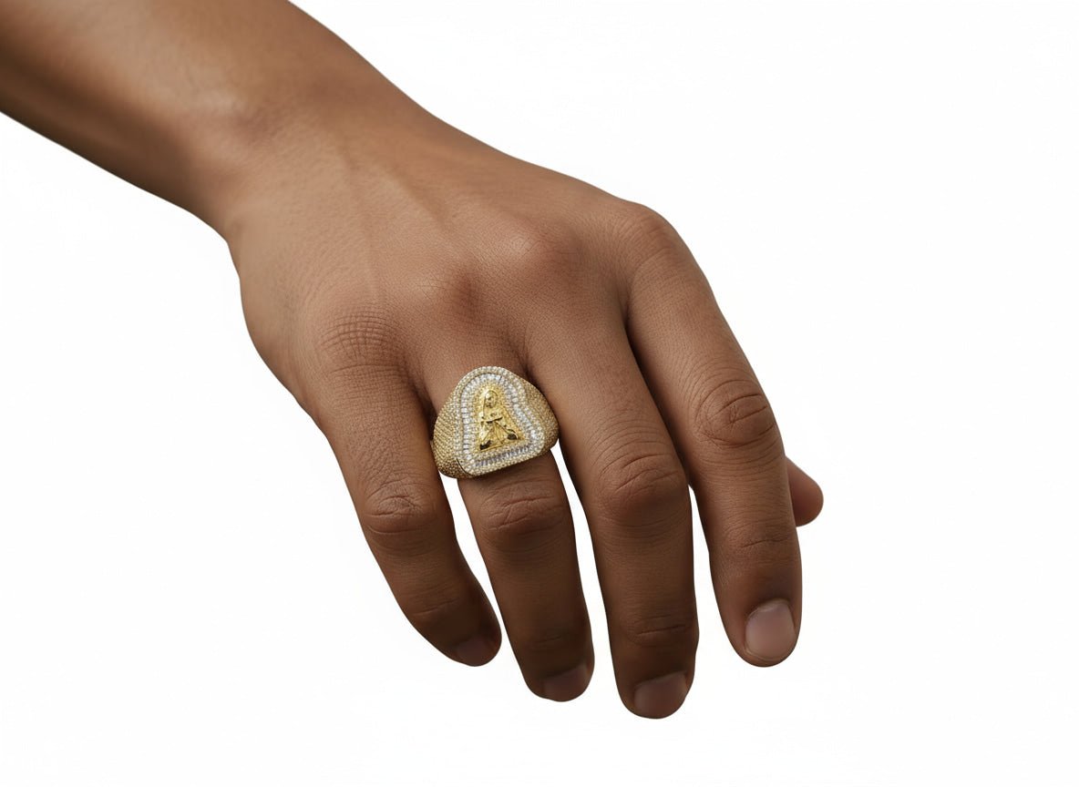 10k Gold Diamond Ring with Virgin Mary Design & Round - Cut Accents 2.50ct - AVI THE JEWELER