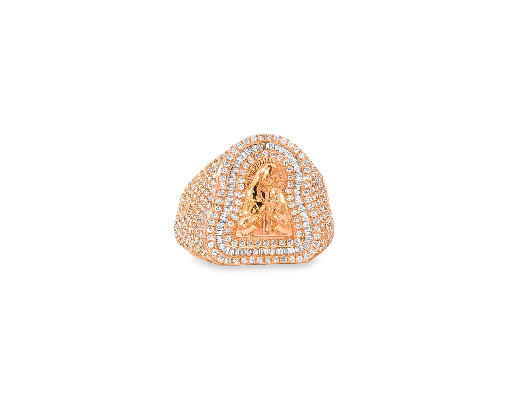 10k Gold Diamond Ring with Virgin Mary Design & Round - Cut Accents 2.50ct - AVI THE JEWELER