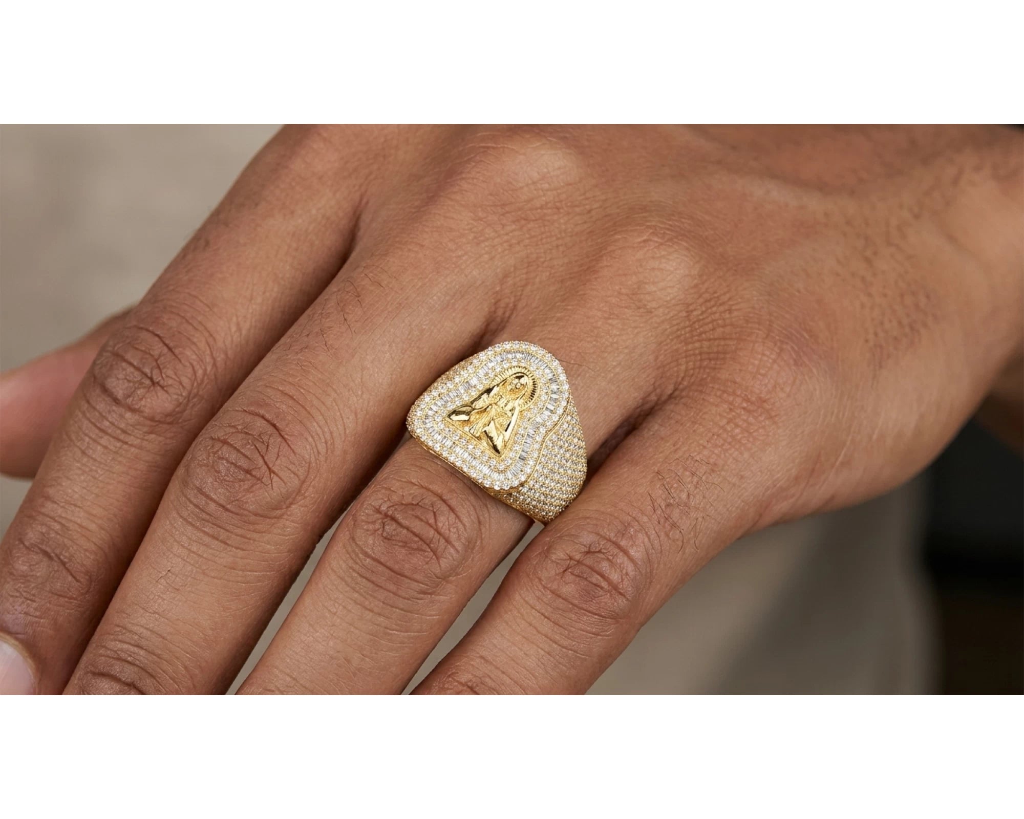 10k Gold Diamond Ring with Virgin Mary Design & Round-Cut Accents 2.50ct – view 2