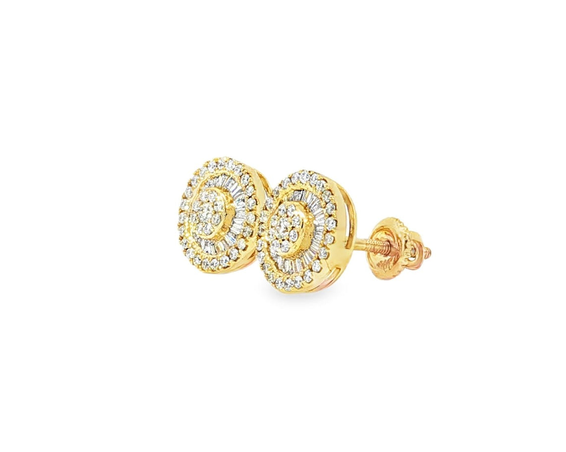 10k Gold Diamond Round Cluster Earrings with Baguette & Round Accents 0.52ct - AVI THE JEWELER