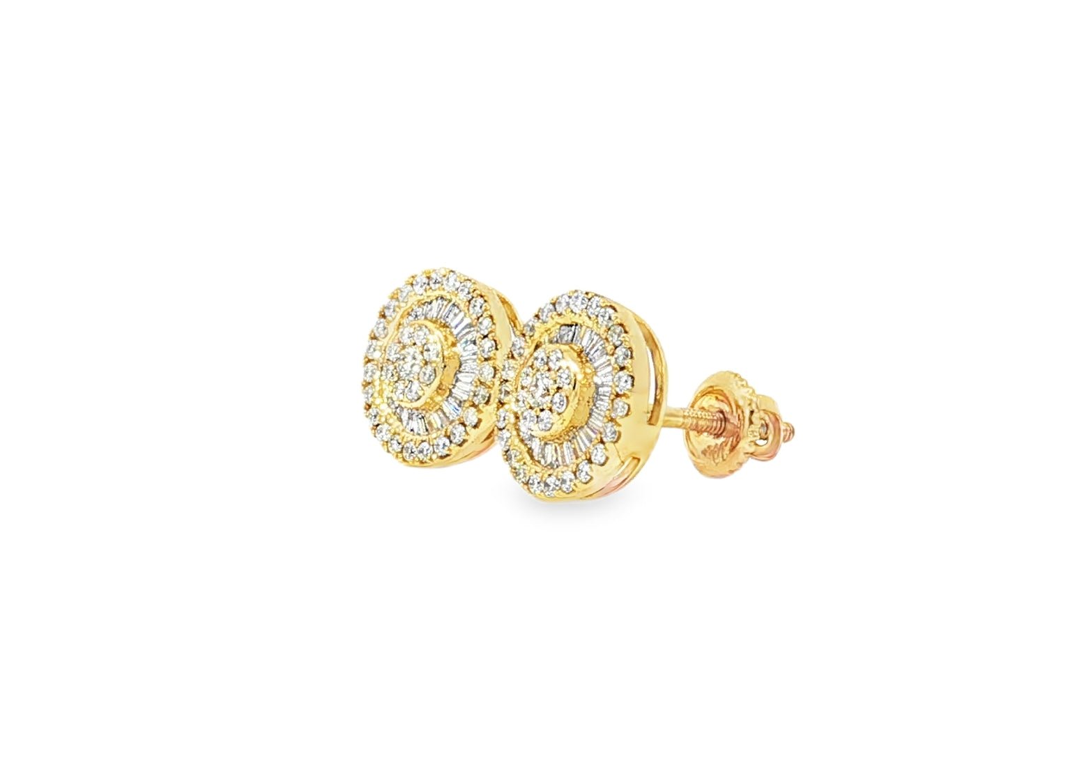10k Gold Diamond Round Cluster Earrings with Baguette & Round Accents 0.52ct - AVI THE JEWELER