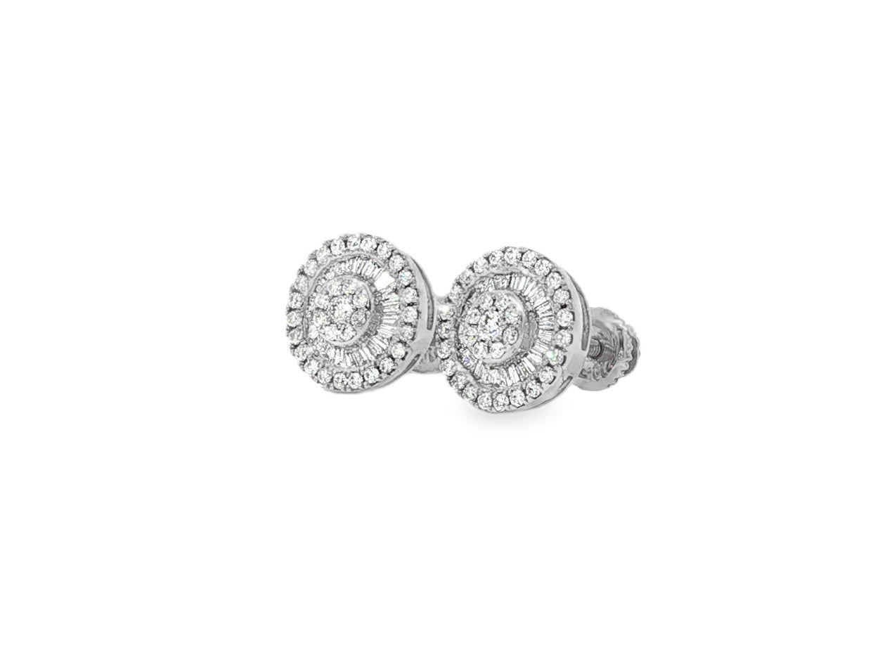 10k Gold Diamond Round Cluster Earrings with Baguette & Round Accents 0.52ct - AVI THE JEWELER
