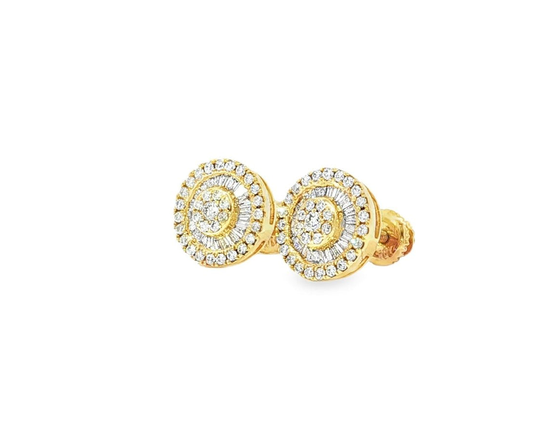 10k Gold Diamond Round Cluster Earrings with Baguette & Round Accents 0.52ct - AVI THE JEWELER
