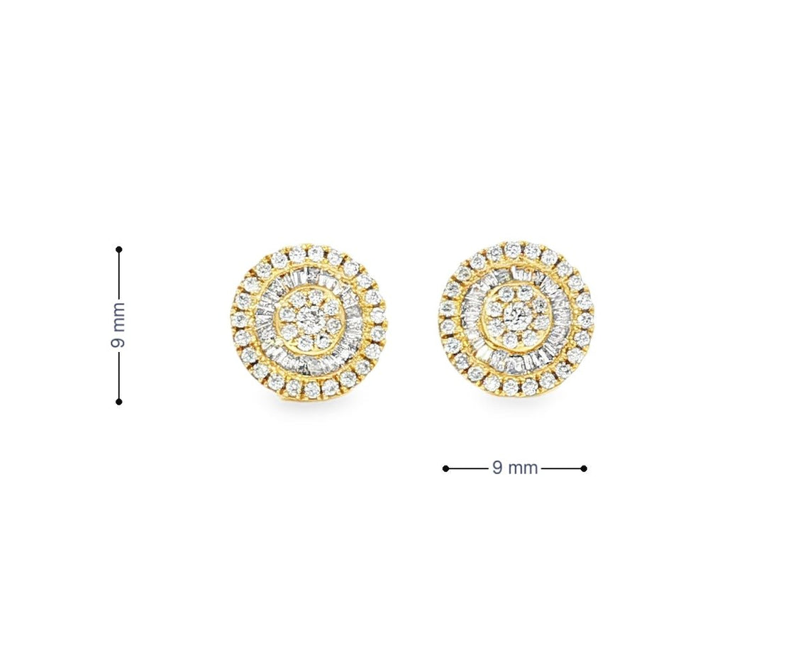 10k Gold Diamond Round Cluster Earrings with Baguette & Round Accents 0.52ct - AVI THE JEWELER