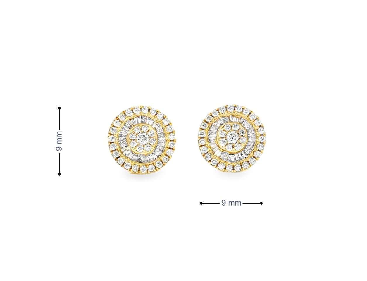 10k Gold Diamond Round Cluster Earrings with Baguette & Round Accents 0.52ct - AVI THE JEWELER