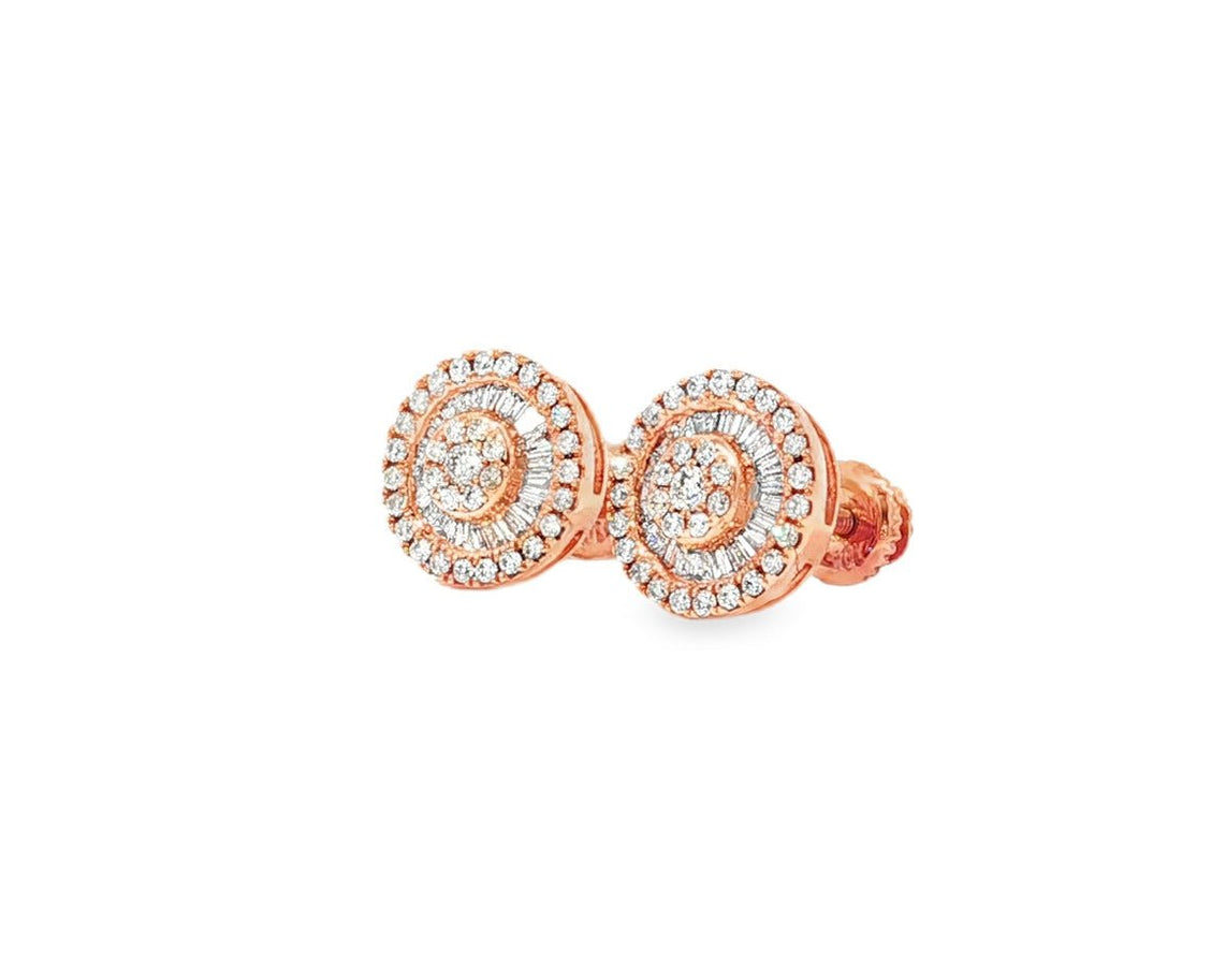 10k Gold Diamond Round Cluster Earrings with Baguette & Round Accents 0.52ct - AVI THE JEWELER