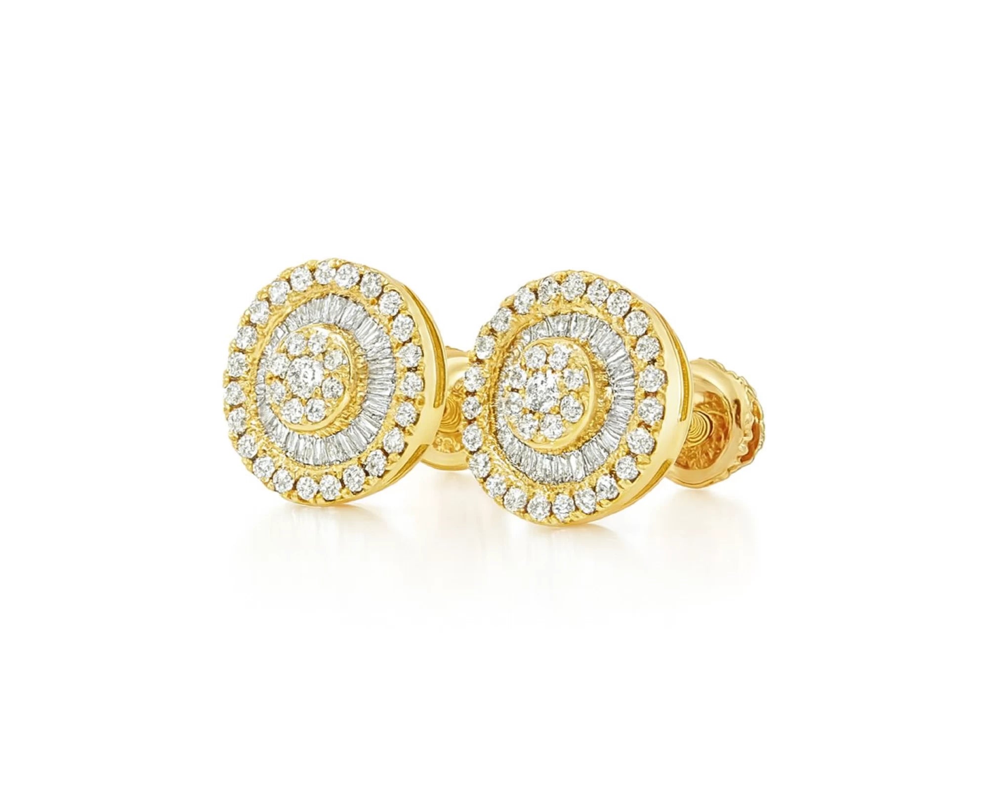 10k Gold Diamond Round Cluster Earrings with Baguette & Round Accents 0.52ct – lifestyle 3777