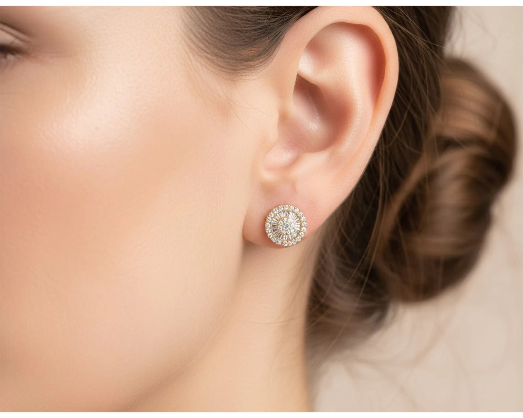 10k Gold Diamond Round Cluster Earrings with Baguette & Round Accents 0.52ct – view 2