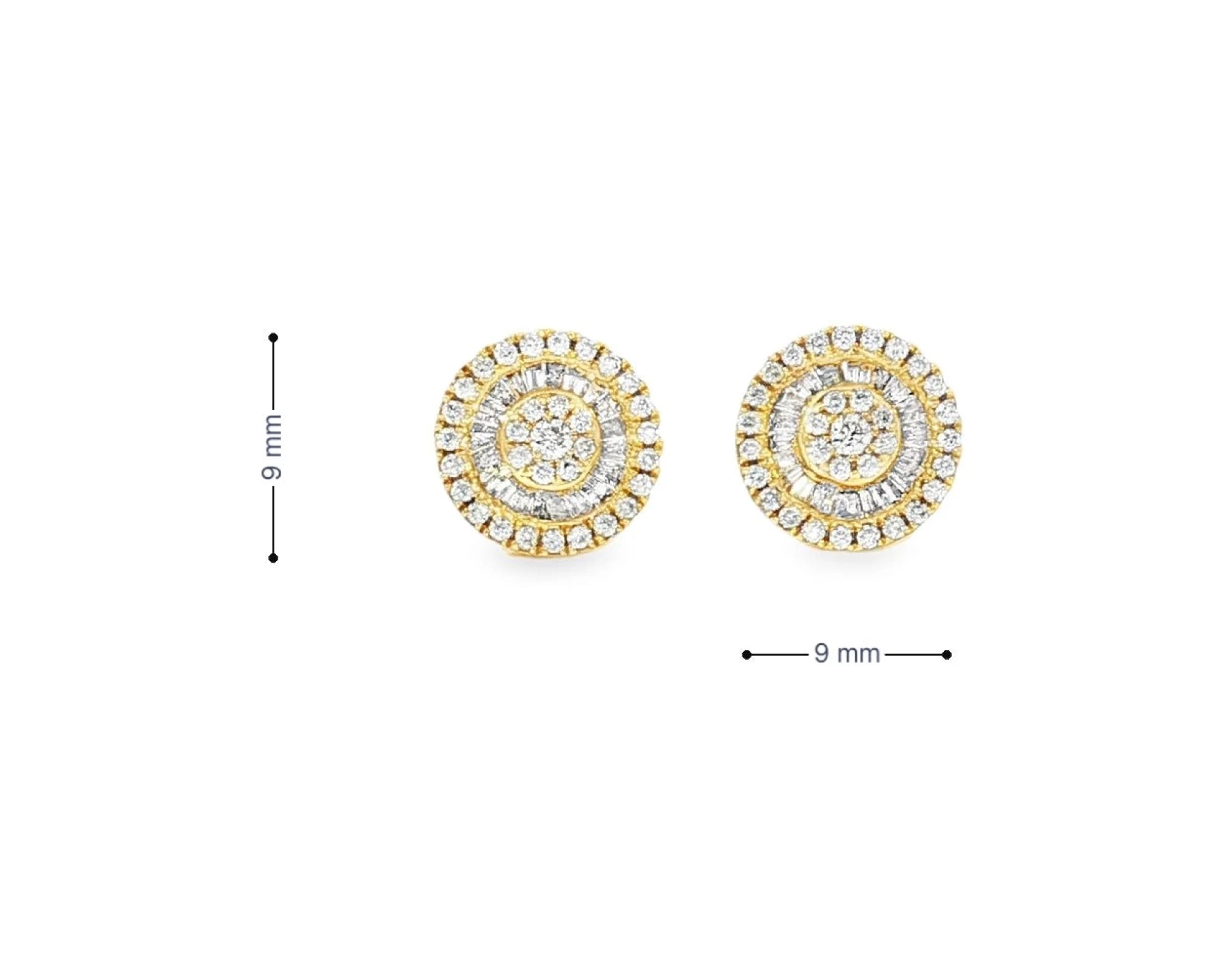 10k Gold Diamond Round Cluster Earrings with Baguette & Round Accents 0.52ct – view 7