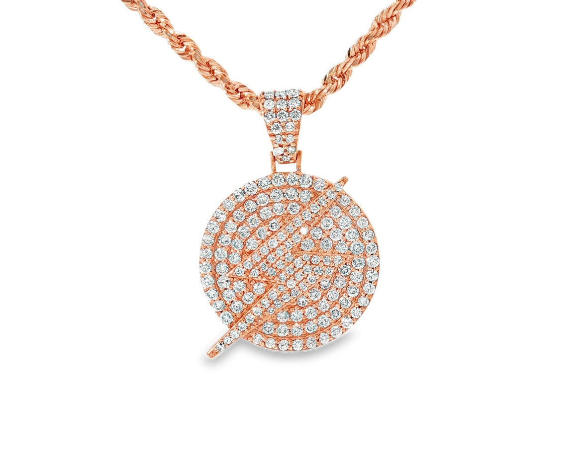 10k Gold Diamond Round Lightning - Bolt Medallion Pendant 2.50ct - AVI THE JEWELER
