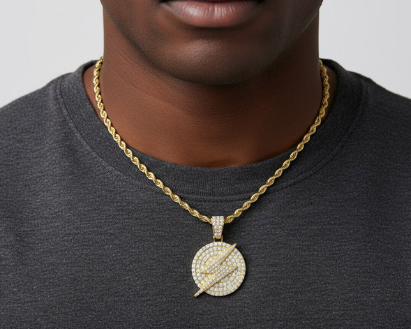 10k Gold Diamond Round Lightning - Bolt Medallion Pendant 2.50ct - AVI THE JEWELER