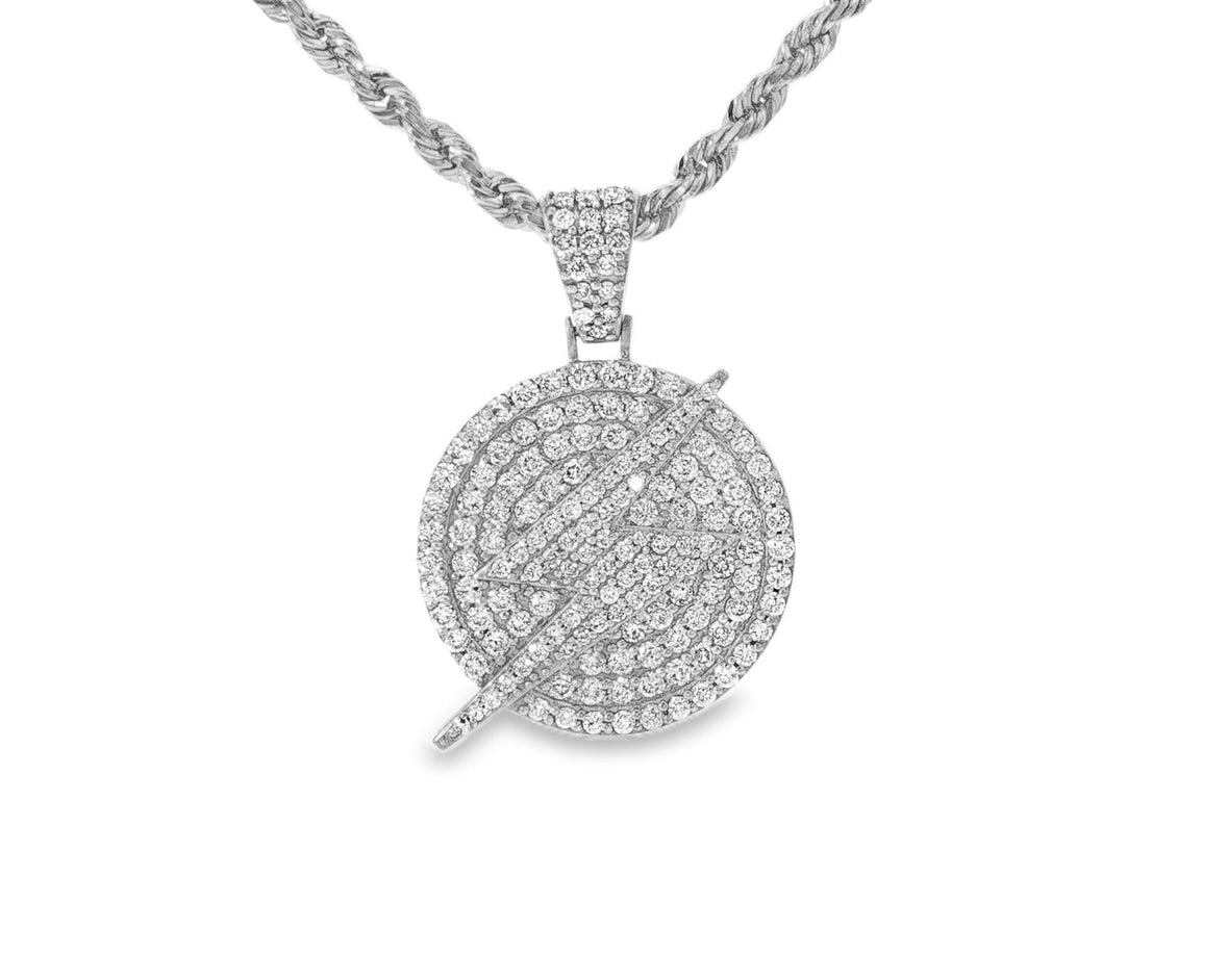10k Gold Diamond Round Lightning - Bolt Medallion Pendant 2.50ct - AVI THE JEWELER