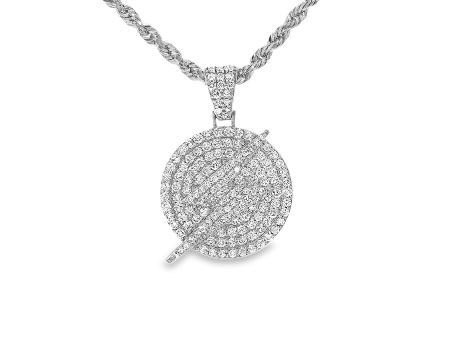 10k Gold Diamond Round Lightning - Bolt Medallion Pendant 2.50ct - AVI THE JEWELER