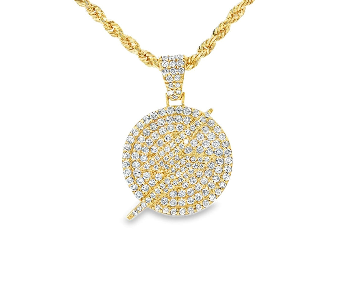 10k Gold Diamond Round Lightning - Bolt Medallion Pendant 2.50ct - AVI THE JEWELER