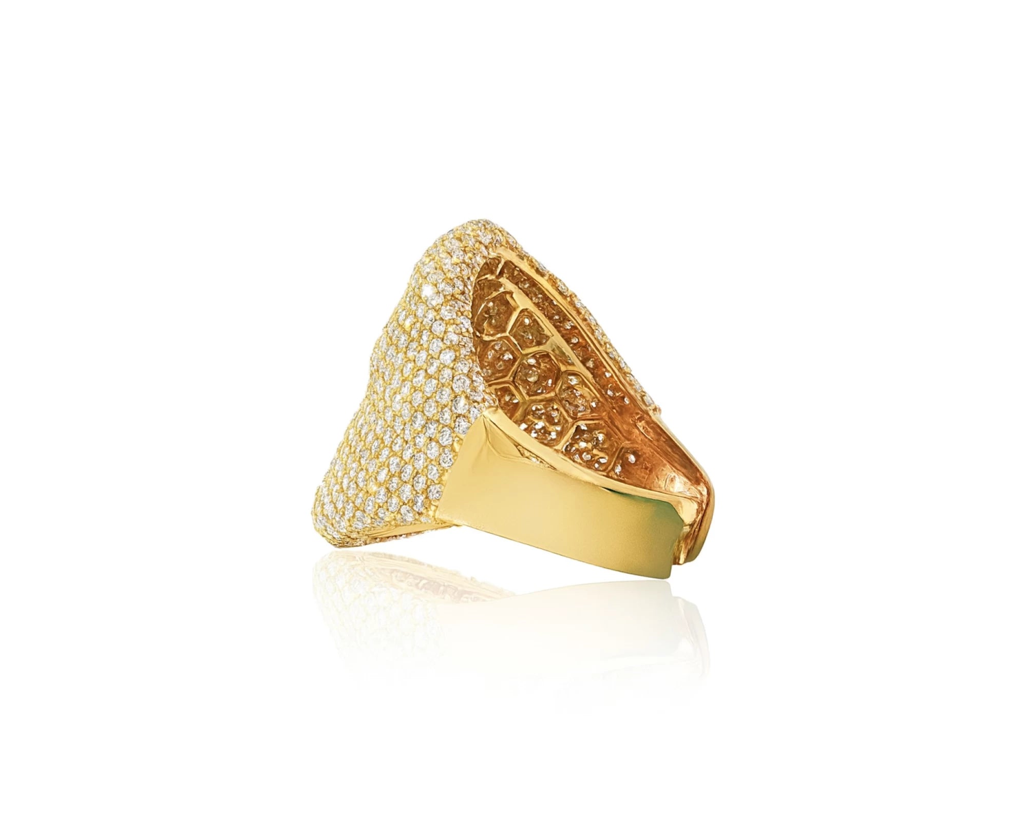 10K Gold Diamond Saint Medallion Ring with Pavé & Baguette 3.75ct – lifestyle 1110