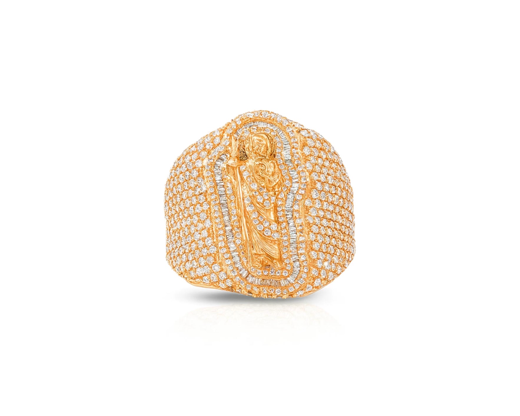 10K Gold Diamond Saint Medallion Ring with Pavé & Baguette 3.75ct – lifestyle 1111