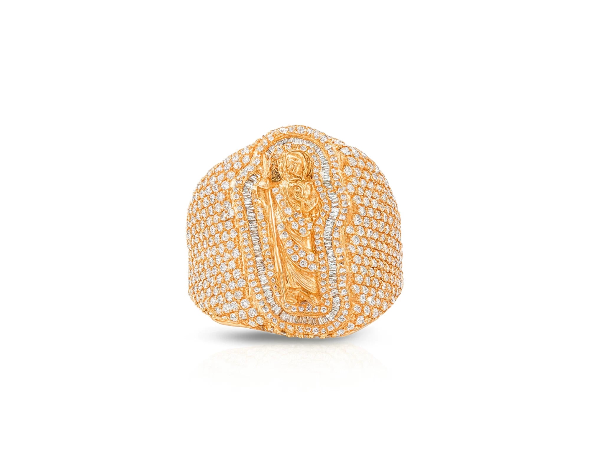 10K Gold Diamond Saint Medallion Ring with Pavé & Baguette 3.75ct – lifestyle 1111