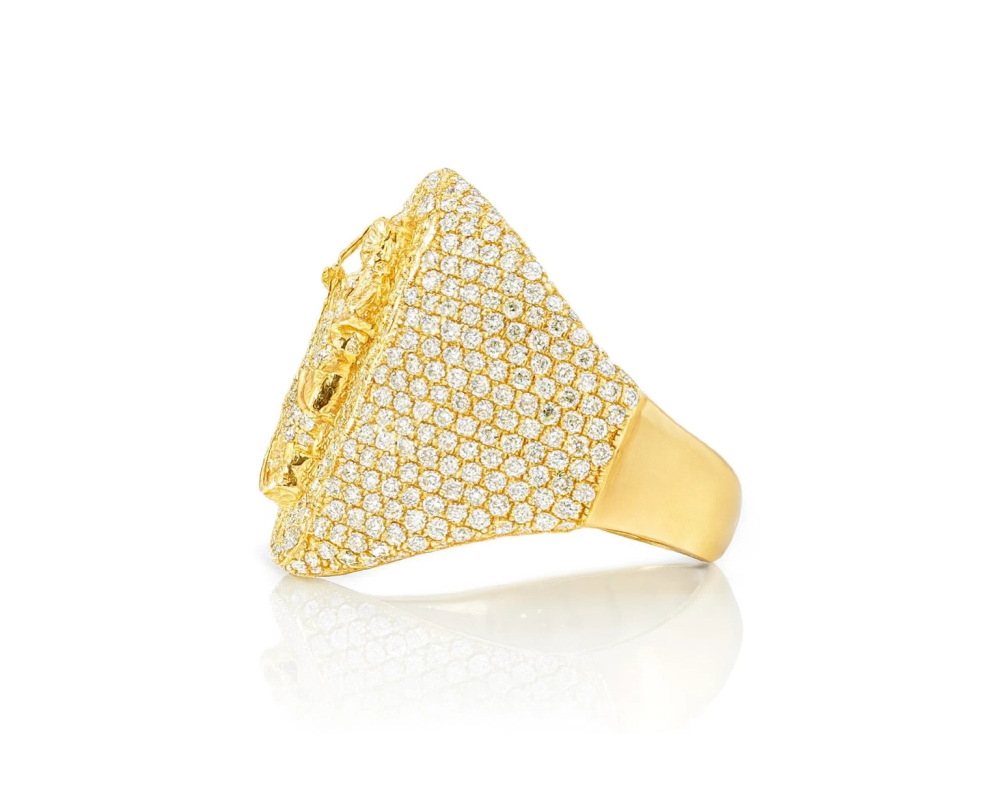 10K Gold Diamond Saint Medallion Ring with Pavé & Baguette 3.75ct – lifestyle 1113