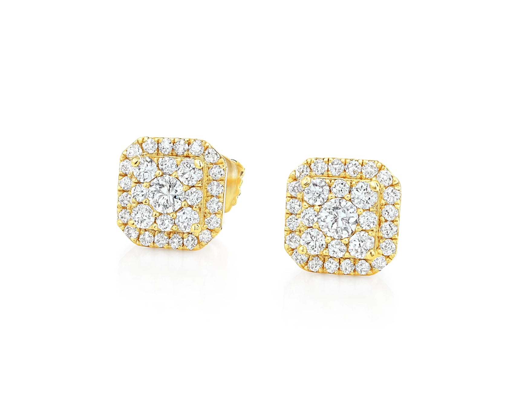 10K Gold Diamond Square Halo Stud Earrings with Pavé Accents 0.60 CT – lifestyle 3486