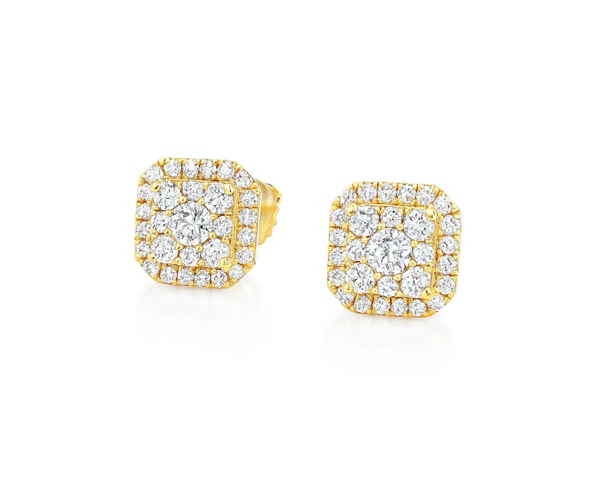 10K Gold Diamond Square Halo Stud Earrings with Pavé Accents 0.60 CT – lifestyle 3486
