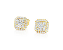 10K Gold Diamond Square Halo Stud Earrings with Pavé Accents 0.60 CT