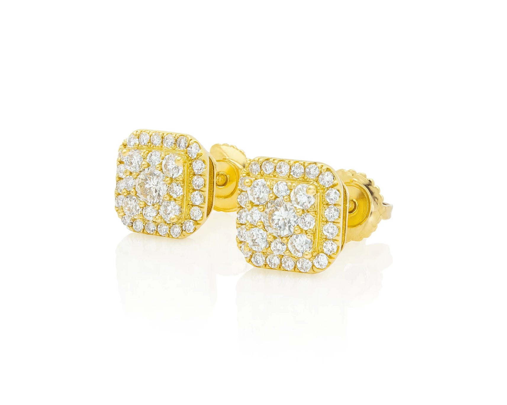 10K Gold Diamond Square Halo Stud Earrings with Pavé Accents 0.60 CT – lifestyle 3487