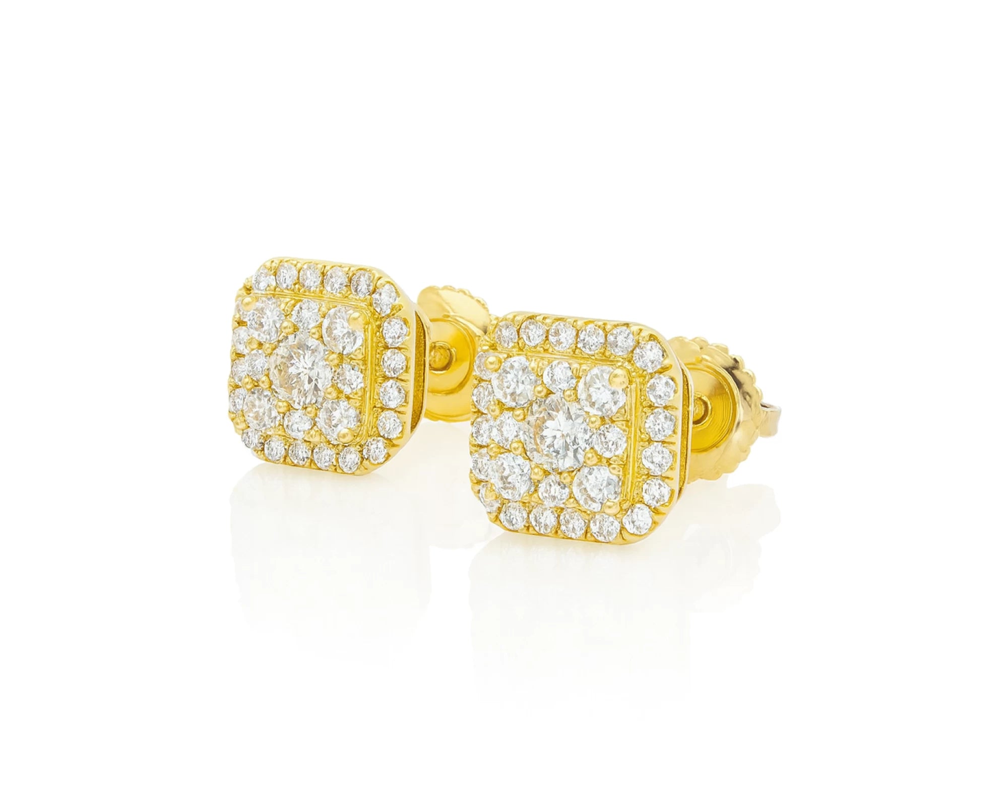 10K Gold Diamond Square Halo Stud Earrings with Pavé Accents 0.60 CT – lifestyle 3487