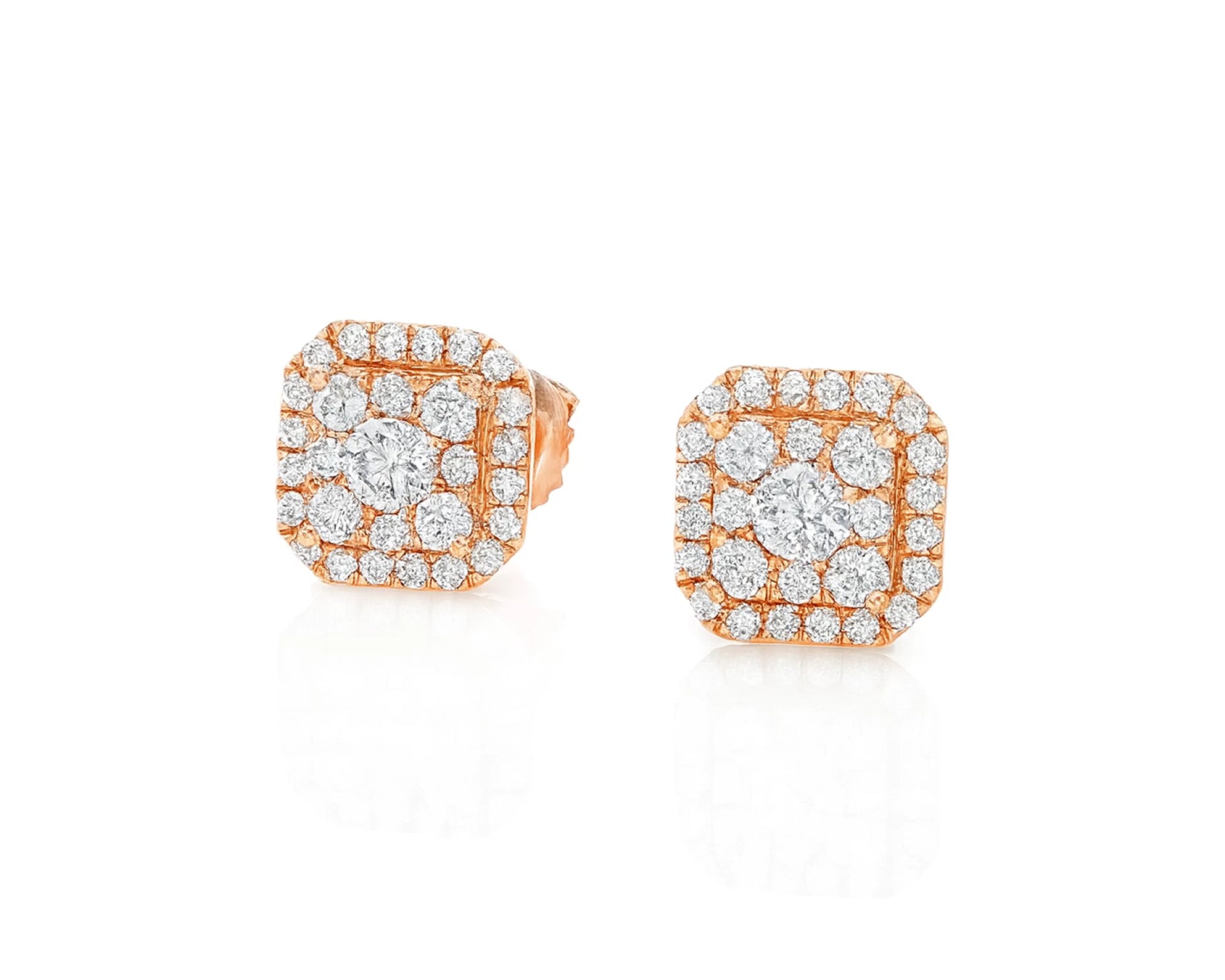 10K Gold Diamond Square Halo Stud Earrings with Pavé Accents 0.60 CT – lifestyle 3488
