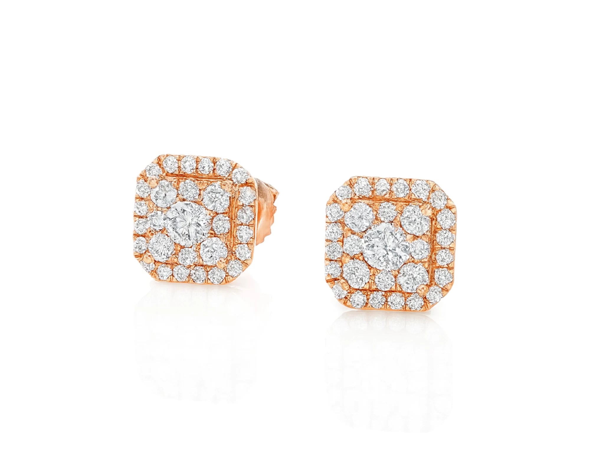 10K Gold Diamond Square Halo Stud Earrings with Pavé Accents 0.60 CT – lifestyle 3488