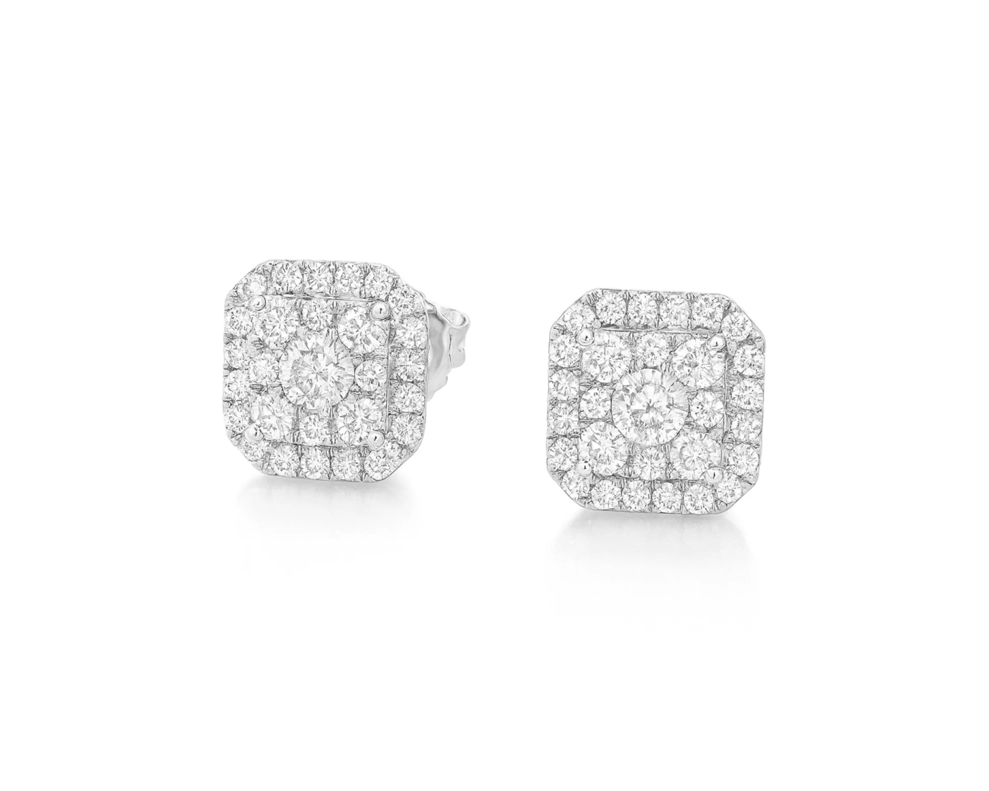 10K Gold Diamond Square Halo Stud Earrings with Pavé Accents 0.60 CT – lifestyle 3489