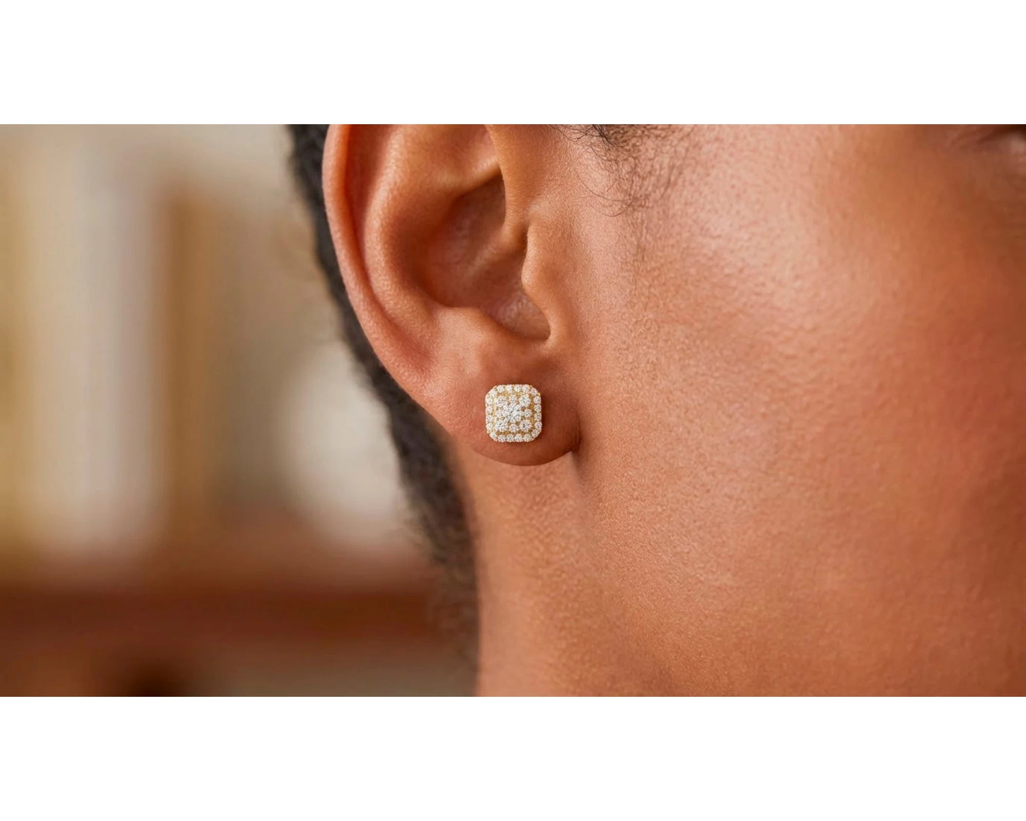 10K Gold Diamond Square Halo Stud Earrings with Pavé Accents 0.60 CT – view 2