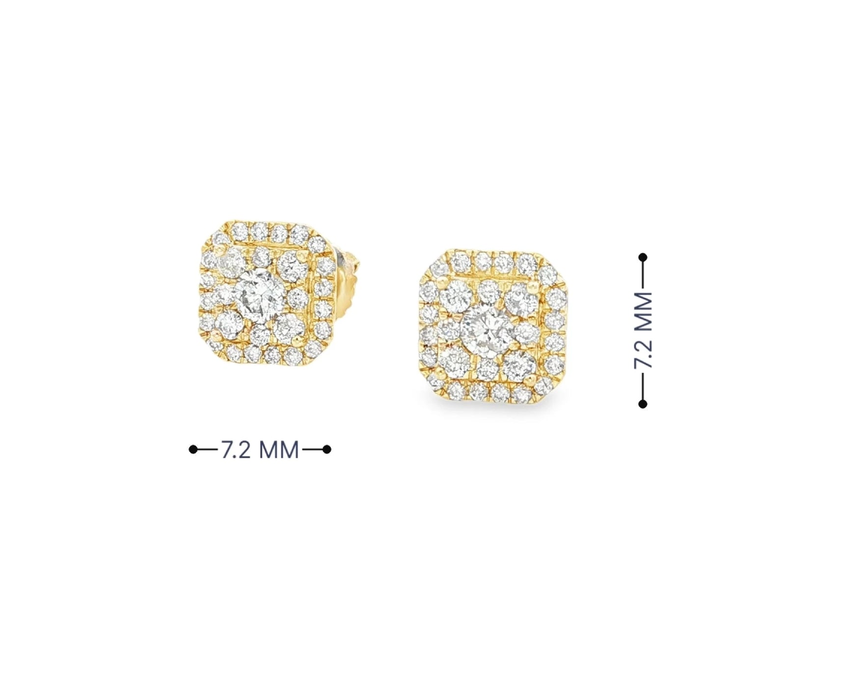 10K Gold Diamond Square Halo Stud Earrings with Pavé Accents 0.60 CT – view 6