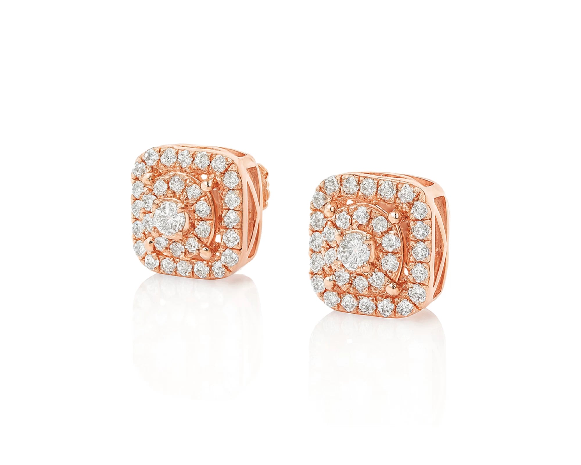 10K Gold Diamond Square Halo Stud Earrings with Pavé Accents 0.65 CT – lifestyle 3501