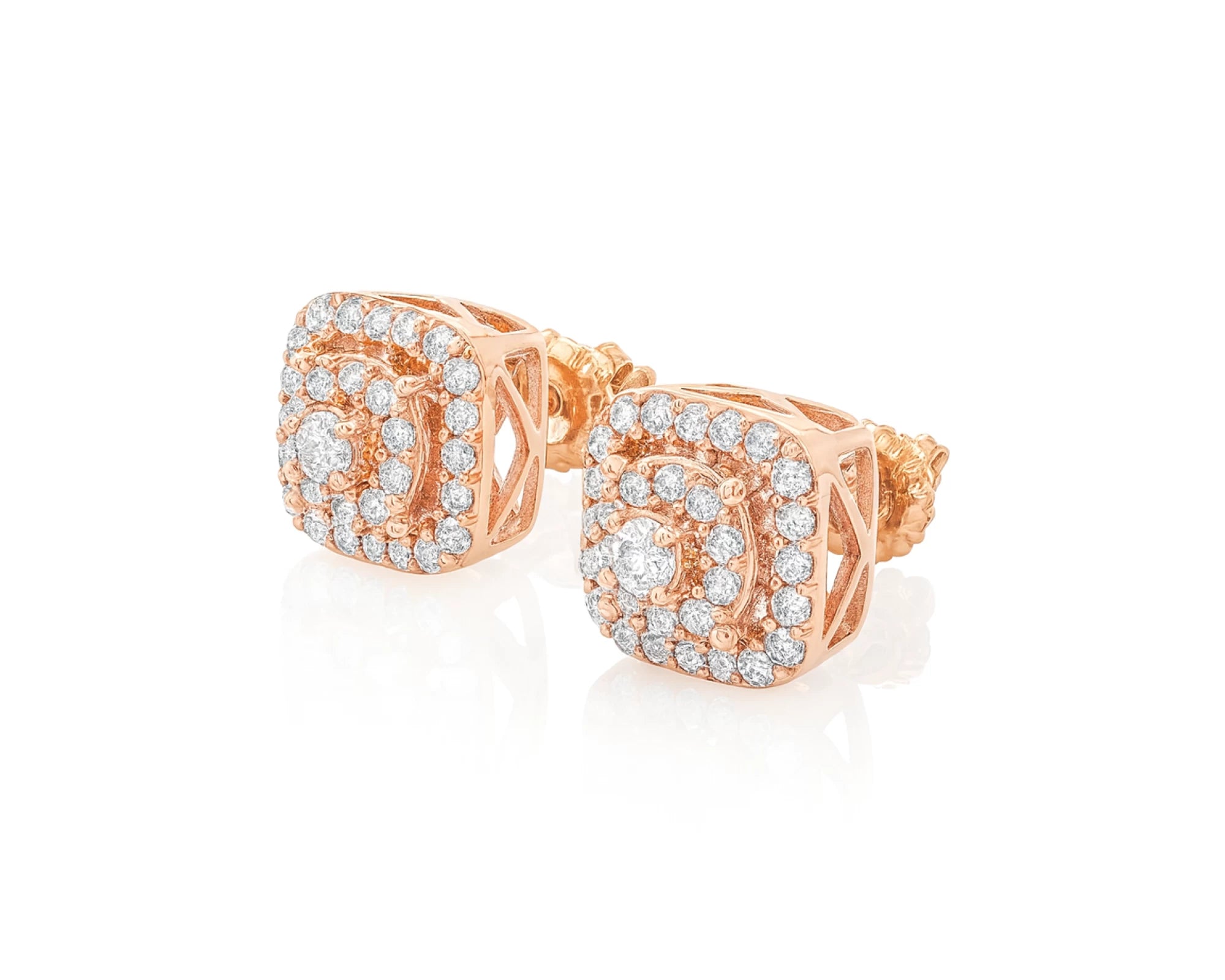 10K Gold Diamond Square Halo Stud Earrings with Pavé Accents 0.65 CT – lifestyle 3502