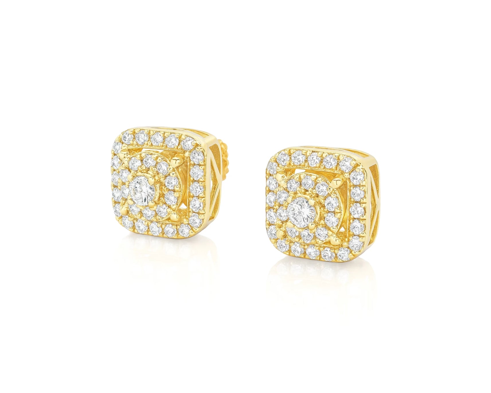10K Gold Diamond Square Halo Stud Earrings with Pavé Accents 0.65 CT – lifestyle 3503