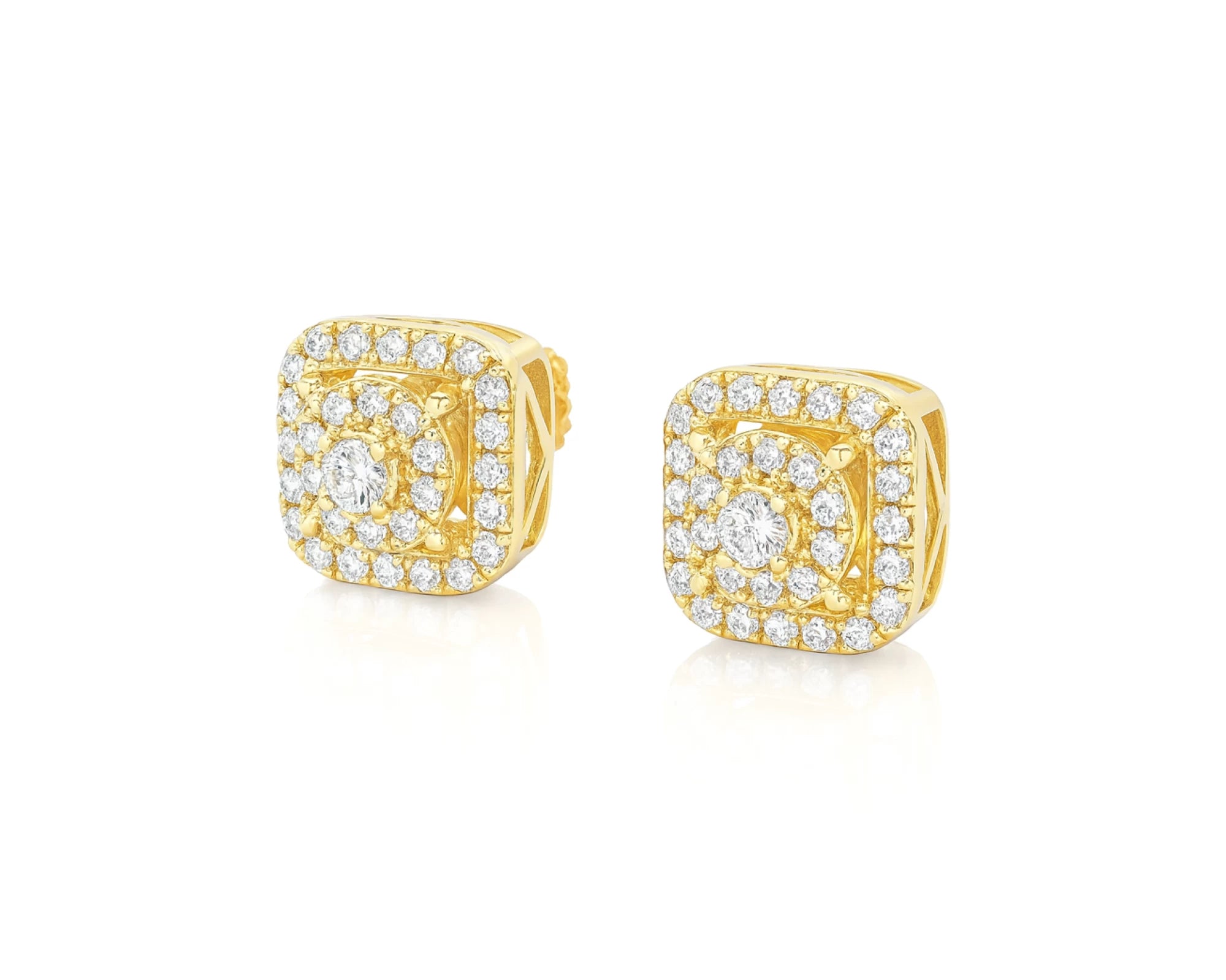 10K Gold Diamond Square Halo Stud Earrings with Pavé Accents 0.65 CT – lifestyle 3503