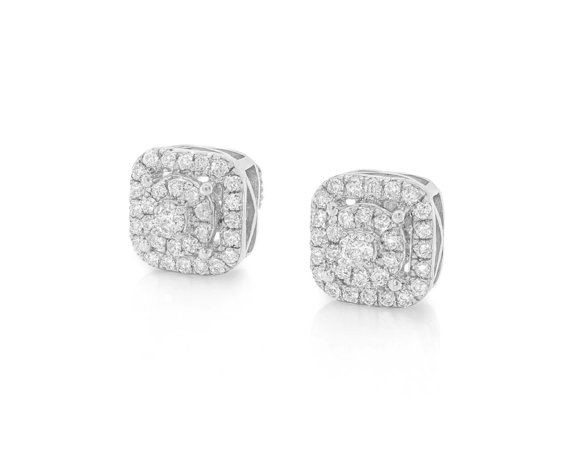 10K Gold Diamond Square Halo Stud Earrings with Pavé Accents 0.65 CT – lifestyle 3504
