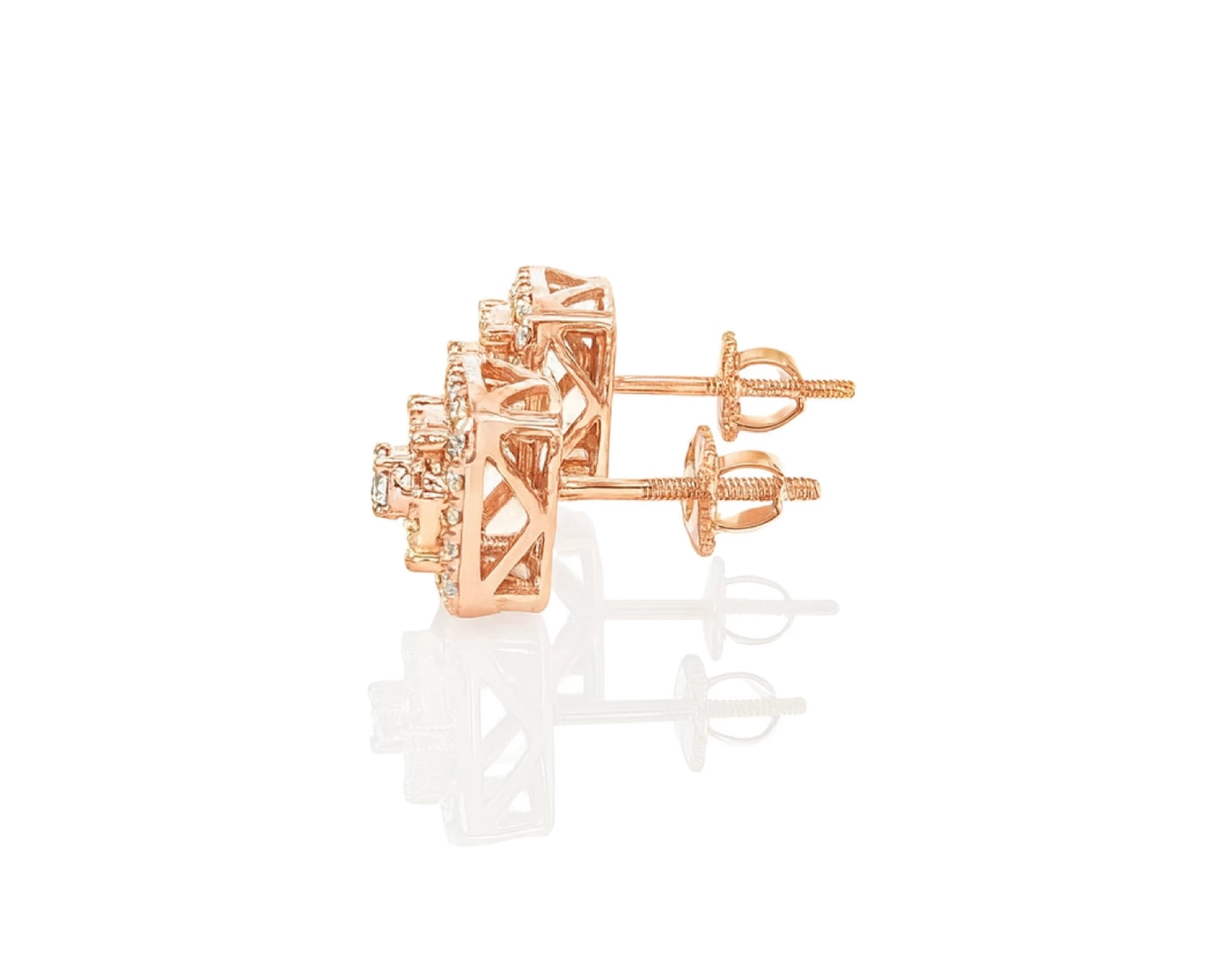 10K Gold Diamond Square Halo Stud Earrings with Pavé Accents 0.65 CT – lifestyle 3505