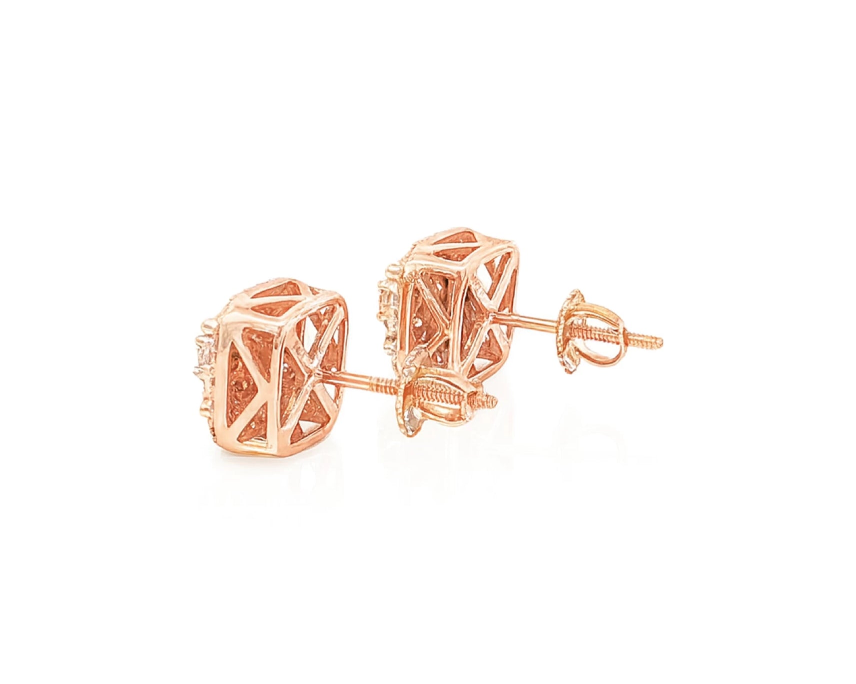10K Gold Diamond Square Halo Stud Earrings with Pavé Accents 0.65 CT – lifestyle 3506