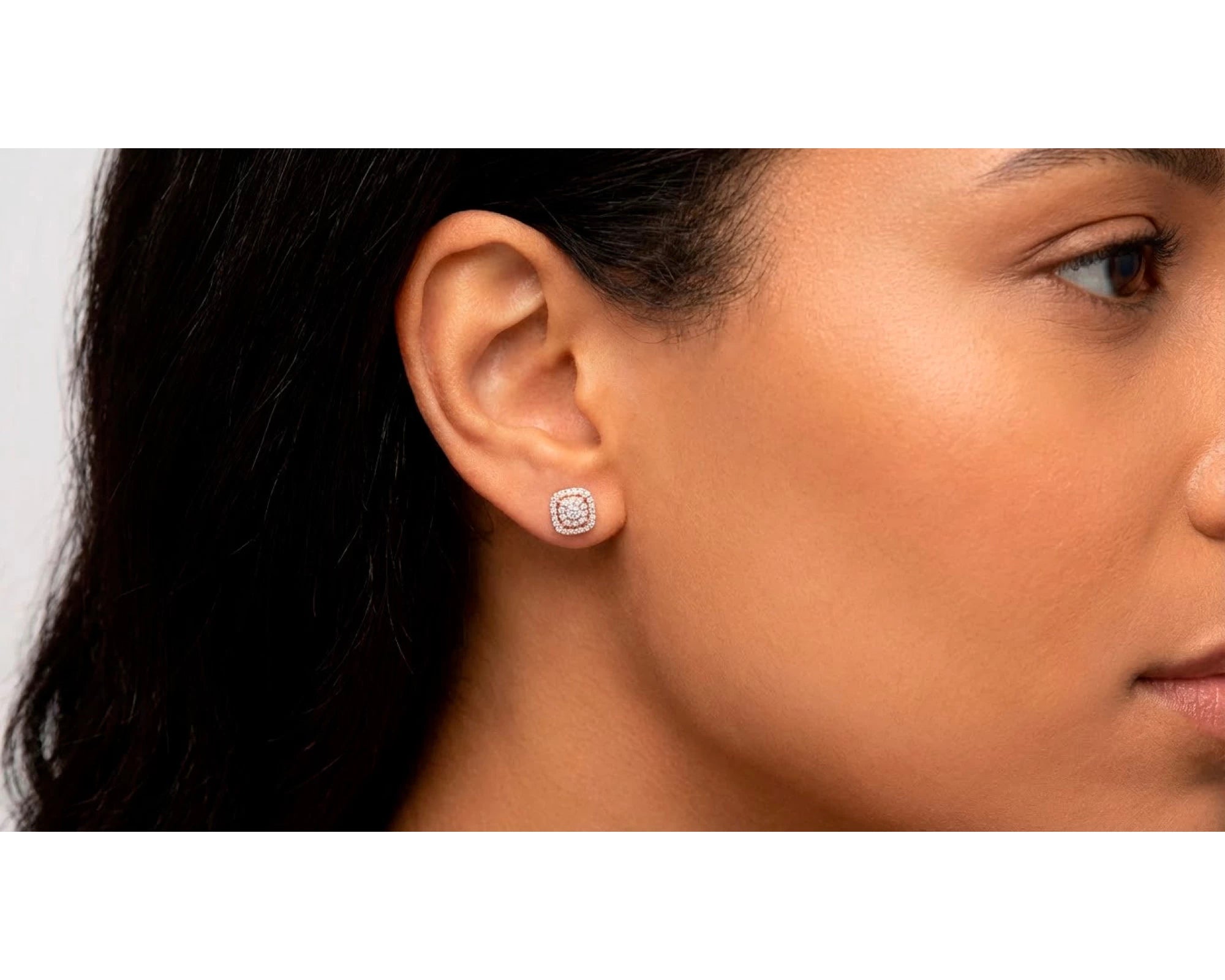 10K Gold Diamond Square Halo Stud Earrings with Pavé Accents 0.65 CT – view 2