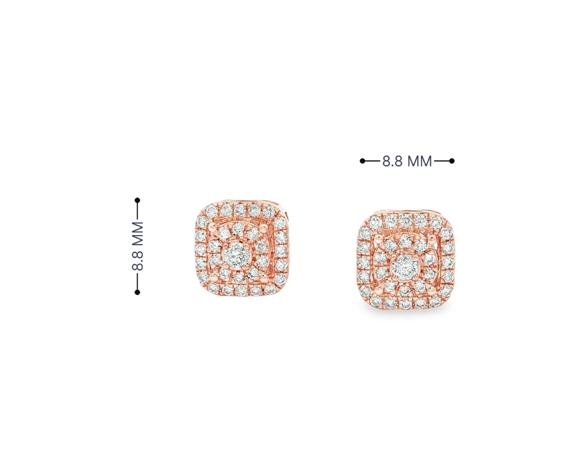 10K Gold Diamond Square Halo Stud Earrings with Pavé Accents 0.65 CT – view 6