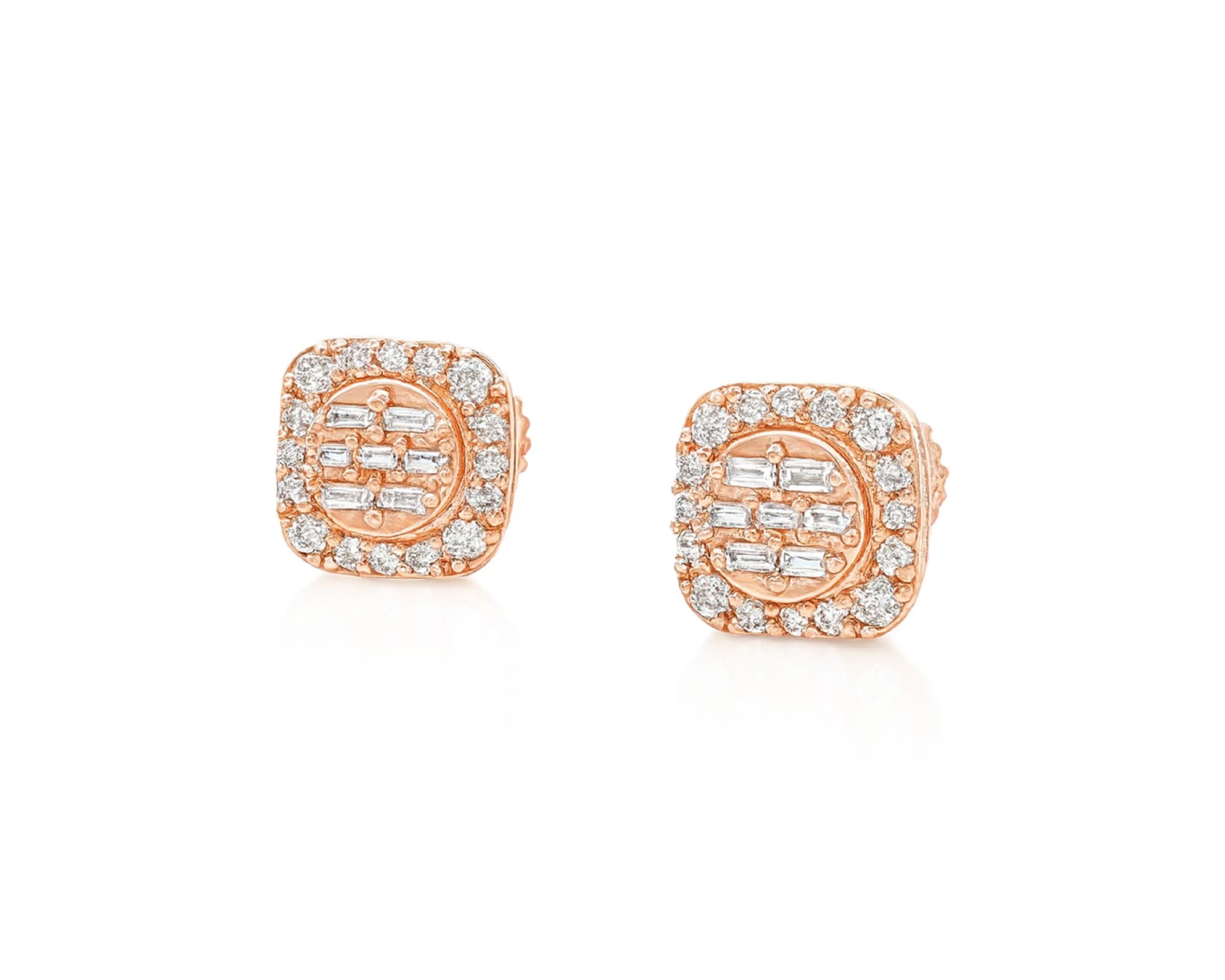 10K Gold Diamond Square Stud Earrings with Baguette & Pavé Accents 0.35 CT – lifestyle 3531