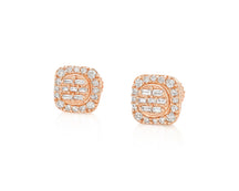 10K Gold Diamond Square Stud Earrings with Baguette & Pavé Accents 0.35 CT