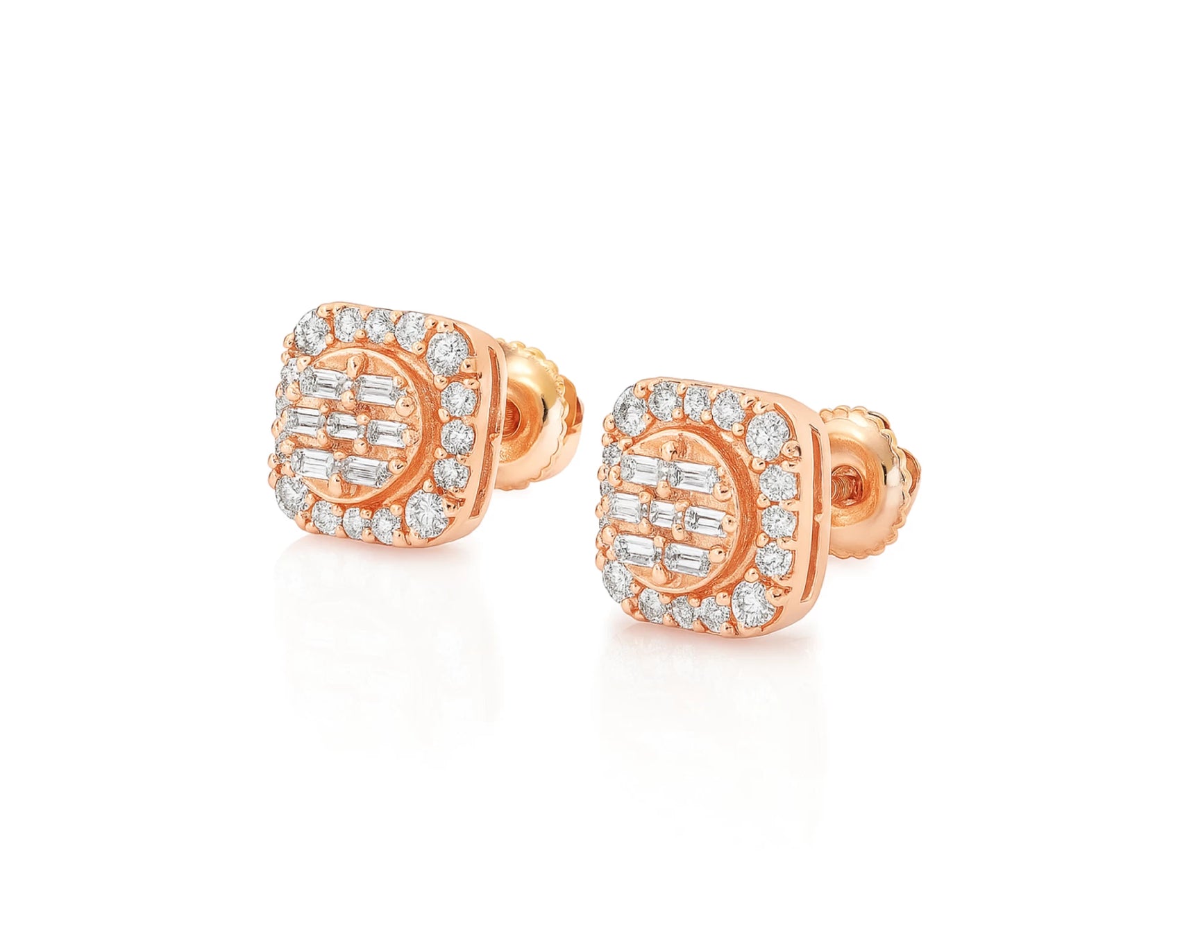10K Gold Diamond Square Stud Earrings with Baguette & Pavé Accents 0.35 CT – lifestyle 3532