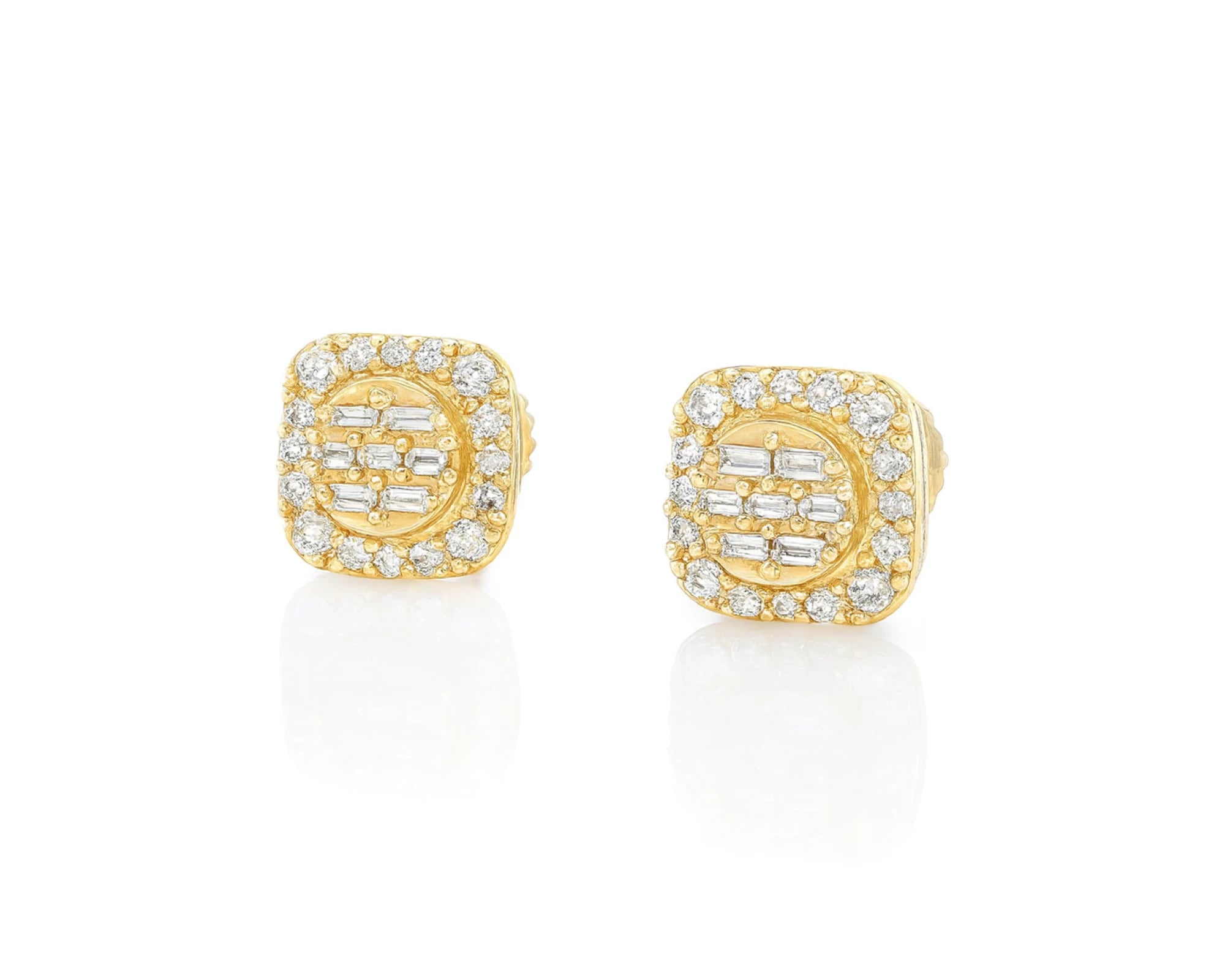 10K Gold Diamond Square Stud Earrings with Baguette & Pavé Accents 0.35 CT – lifestyle 3533